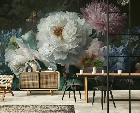 Klassiek Bloemen fotobehang Pioenrozen