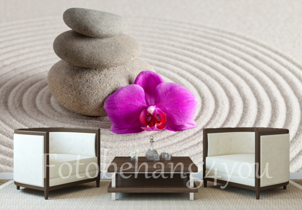 fotobehang orchidee en zand