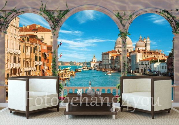 Er is behoefte aan Elektricien Bespreken 3D Fotobehang Venetië | Doorkijkje vanaf balkon - Fotobehang4you