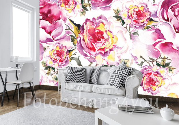 aquarel rozen behang