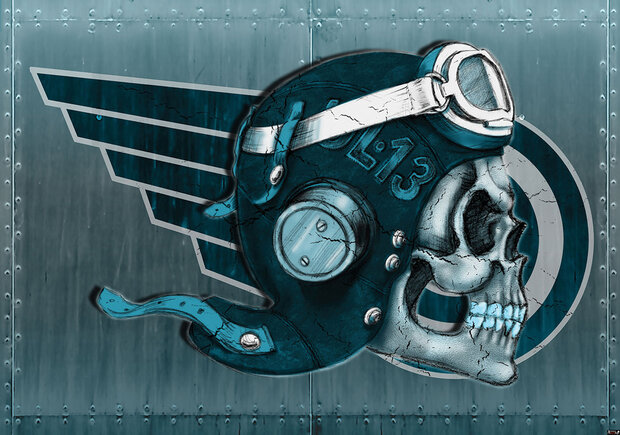 Skull Alchemy fotobehang pilot blue