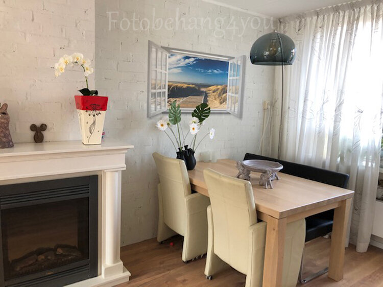 Witte baksteen behang OP MAAT en op verzoek aangepast met een raamafbeelding.