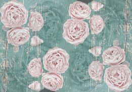 Pioenrozen op hout fotobehang