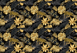 Bladeren behang Zwart en Goud