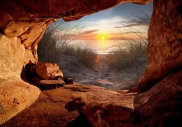 Grot 3D behang Strand Ondergaande Zon II