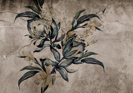 Vintage behang Bloemen op beton