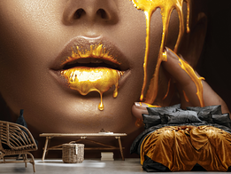 Gezicht met gouden verf fotobehang