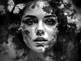 Gezicht met Vlinder fotobehang Donker