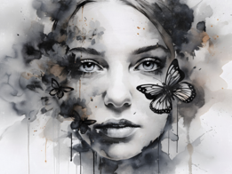 Gezicht met Vlinder fotobehang Licht