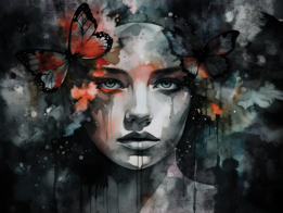 Gezicht Vrouw met Vlinder fotobehang Donker