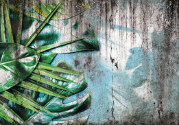 Bladeren op beton behang