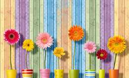 Hout fotobehang Gerbera - verticale planken