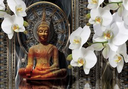 Buddha fotobehang met orchideeen