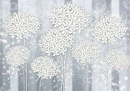 Witte bloemen fotobehang - grijs