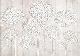 Witte bloemen fotobehang - crème