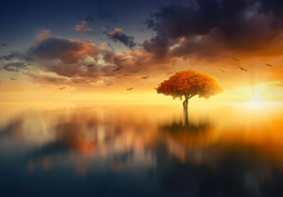 Fantasy tree on water fotobehang