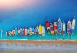 Strand met boten fotobehang