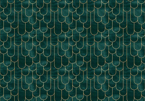 Art Deco behang Bogen Groen Goud